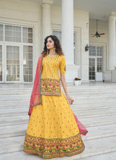 Chinon Chiffon Salwar Suit in Yellow
